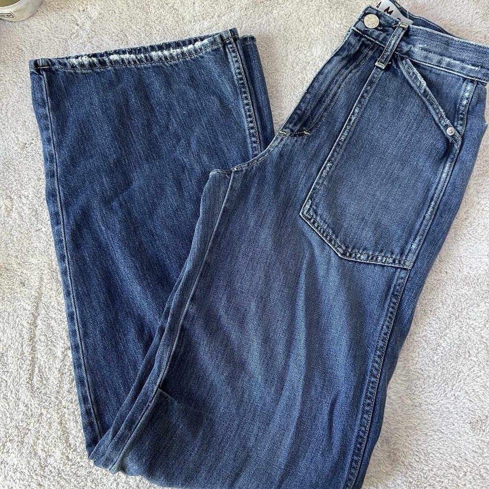 AMO Denim Severine Cargo Jeans Wide Leg High Rise Blue size 24 EUC!